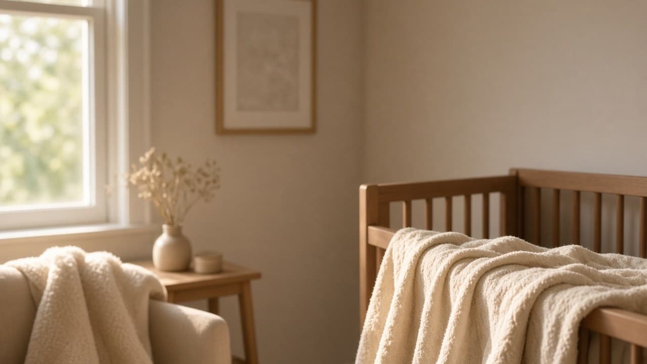 Soft window light on a bassinet and folded muslin cloth in a quiet bedroom
