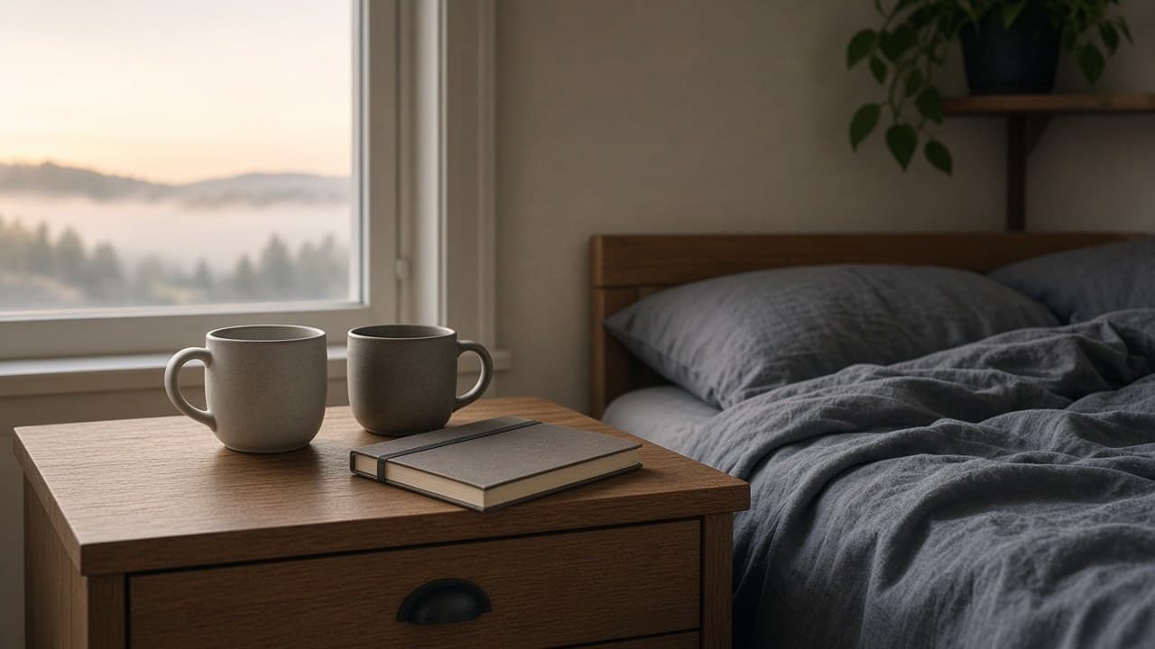 Twin beds or couch pillow setup suggesting a protected sleep shift, quiet room