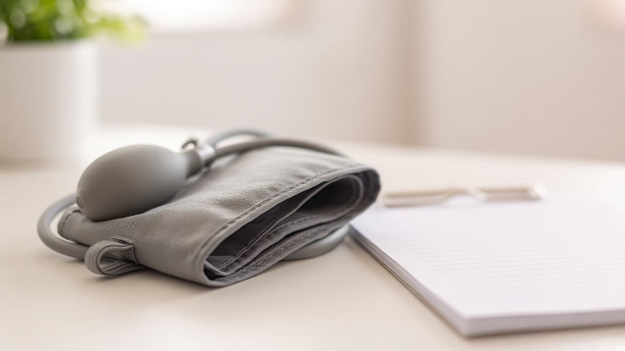 Notebook and pen beside a water glass on a clinic waiting-room ledge